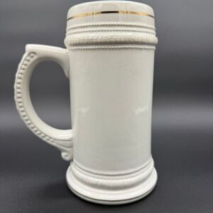 22 oz Sublimation Ceramic Beer Stein White Gold Trim Blank DIY Craft Mug